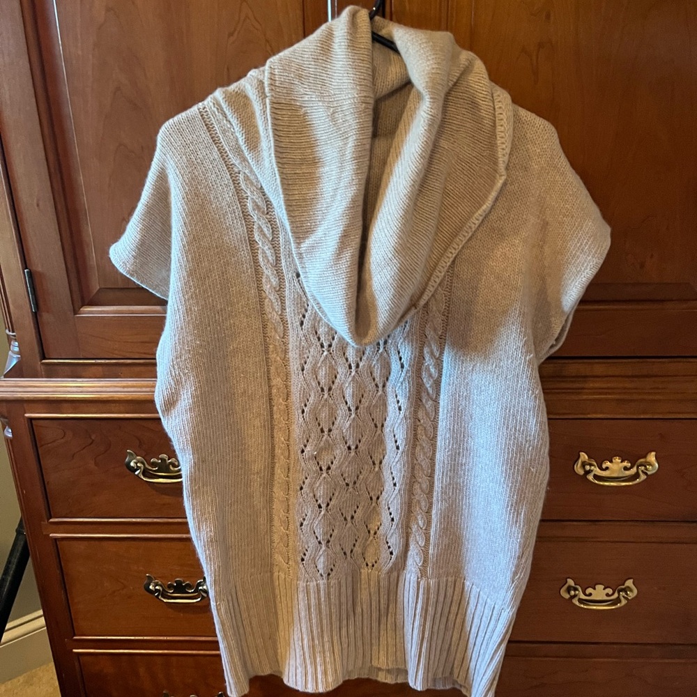 Beige/tan colored Cowlneck short sleeve sweater size L
